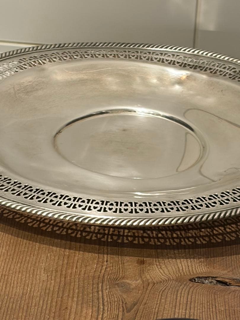 NY製シルバープレート31.5cmアンティーク銀器透かし彫り大振りトレー銀メッキ