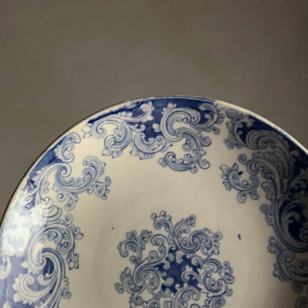 銅板転写 皿 プレート 蔓柄 古道具 アンティーク ブロカント