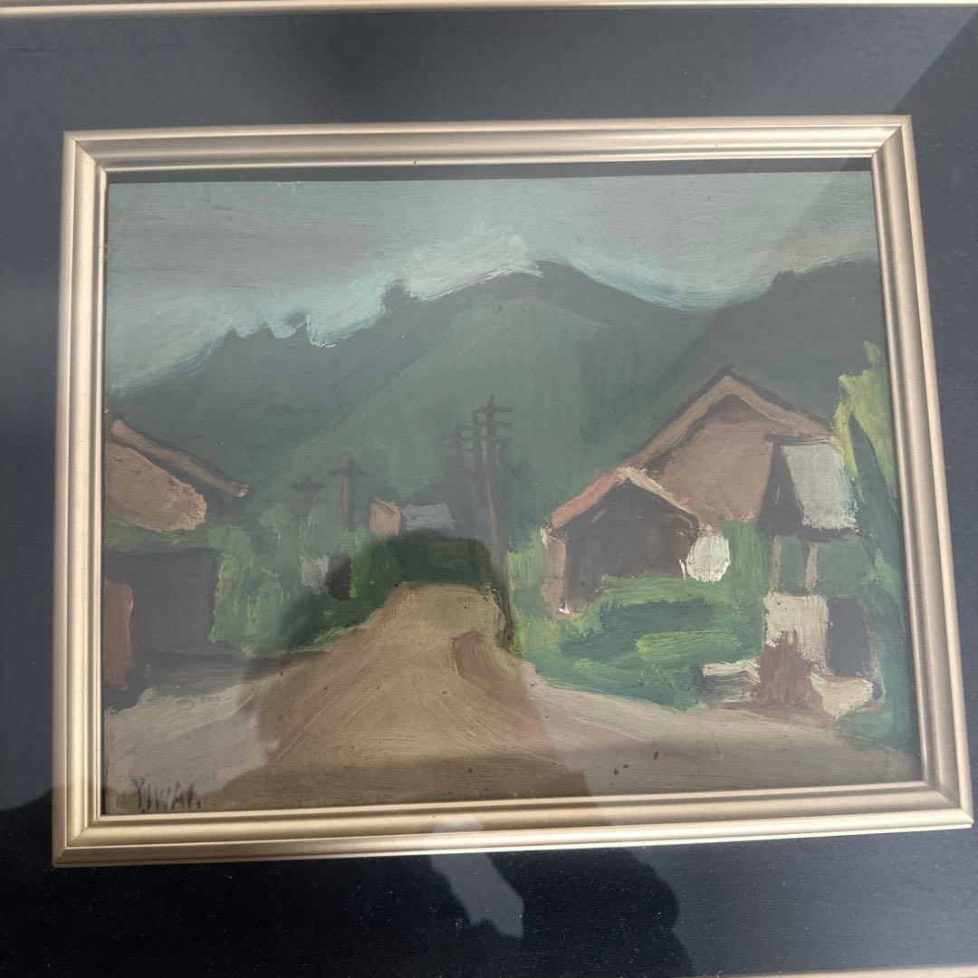 真作 Y.IWAI 絵画 岩井弥一 額縁 風景画 昭和 アンティーク