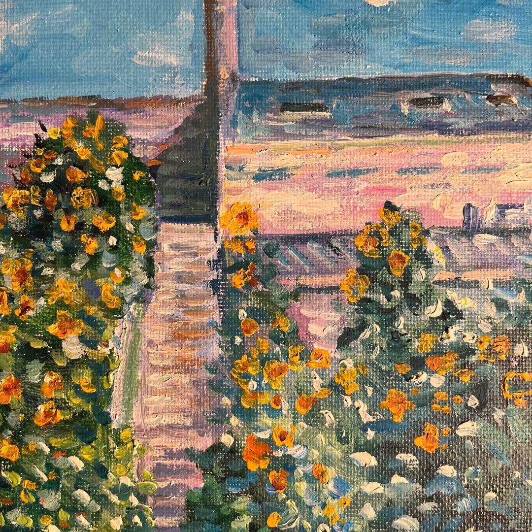 ★秀作★手書き油絵 クロード・モネ ヴェトゥイユの画家の庭 額付 絵画 油彩画