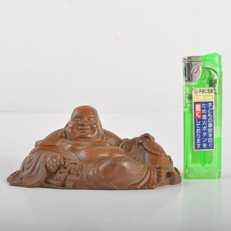 中国　唐木黄楊木彫刻　布袋座像　置物　C　R6716E