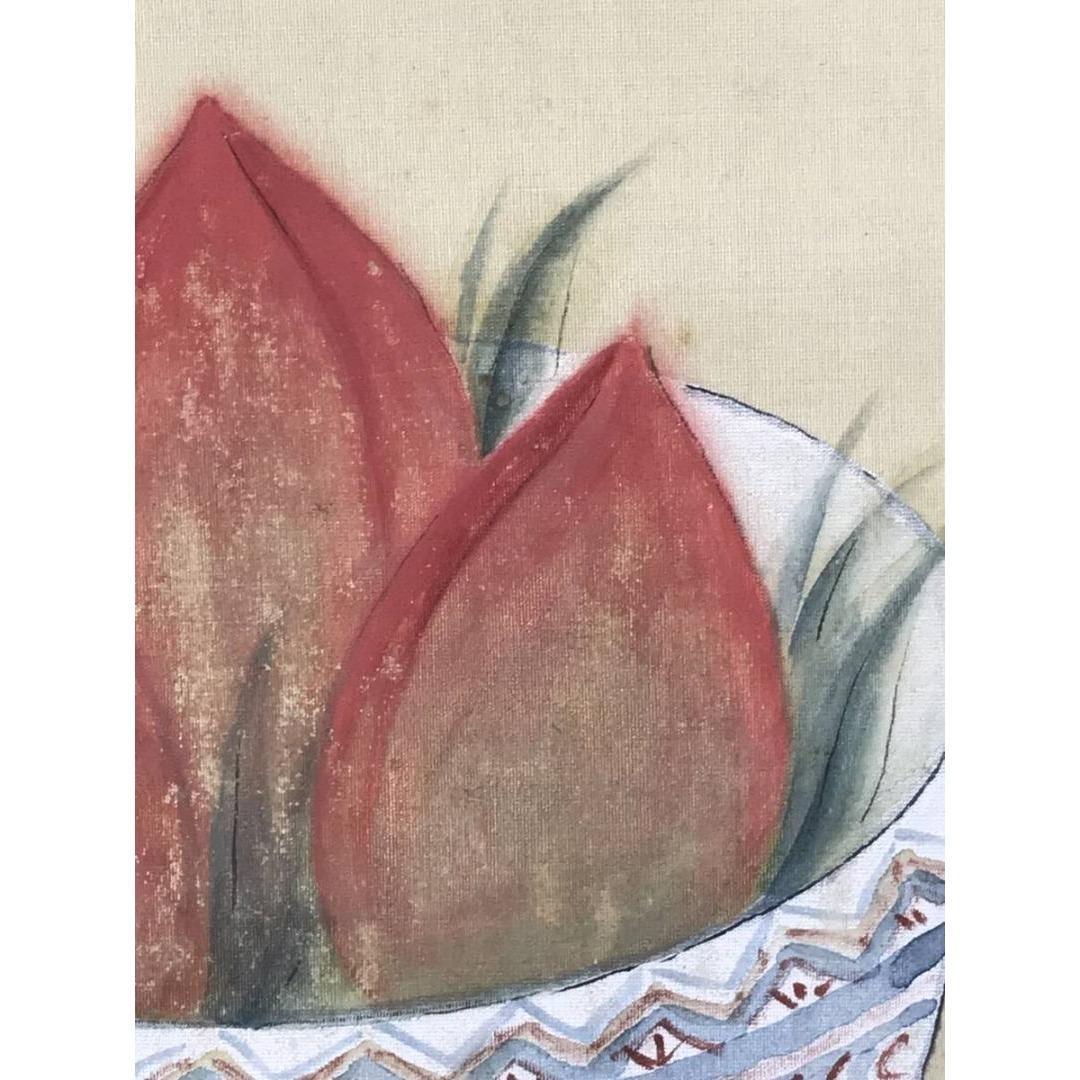 真作/張大千/桃鉢図/中国画家/掛軸/名家伝来/AK-395