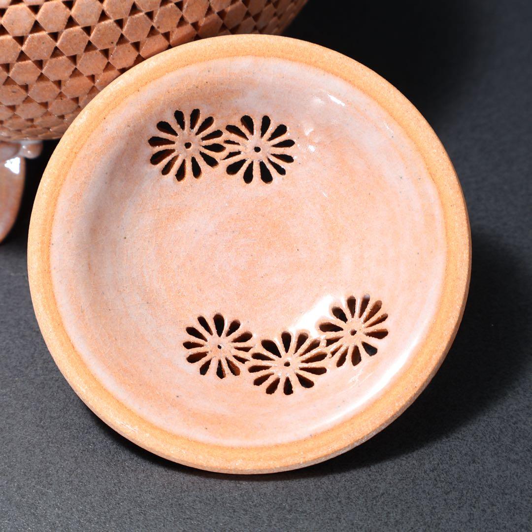 萩焼本郷窯　萬亀菊香炉　廣澤洋海　共箱　R1486ラ