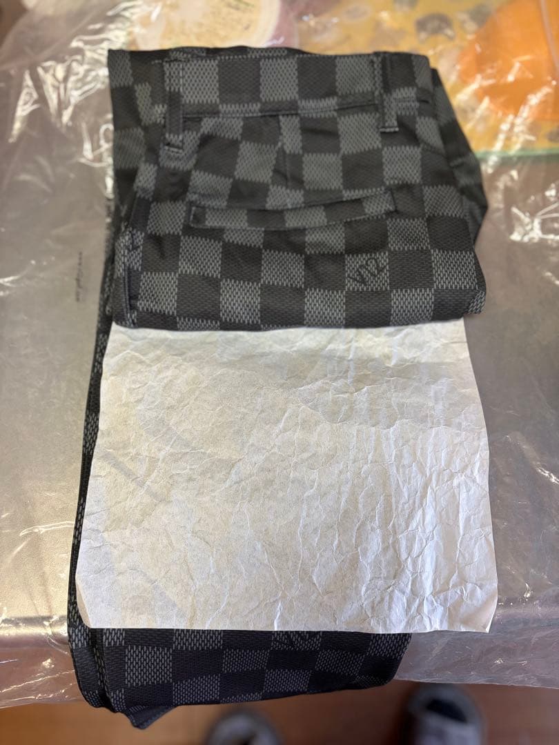 新品タグV12 ゴルフ ダミエ柄 パンツ DAM PANTS ブラック Lサイズ