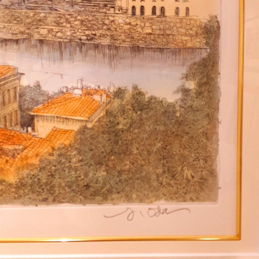 希少　織田義郎作品　172/200　風景画　エッチング技法　手彩　サイン入り