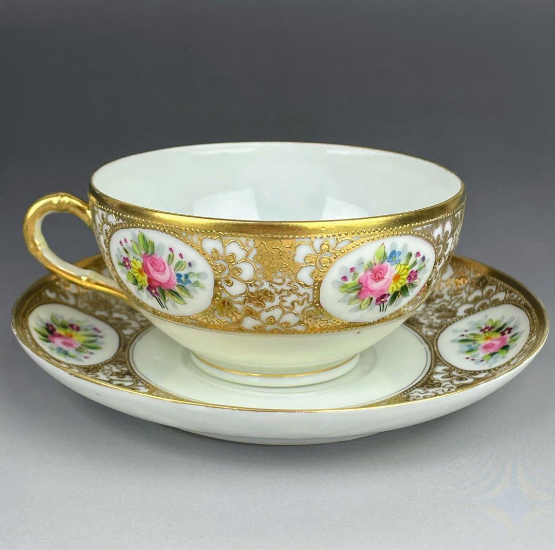 オールドニッポン エッグシェル アールヌーボ様式 ティーカップ ソーサー