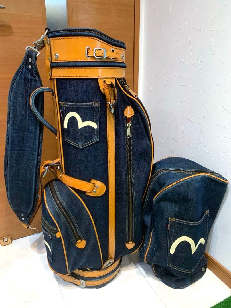 超希少　エビス　エヴィス　EVISU デニム　本革レザー　キャディバッグ