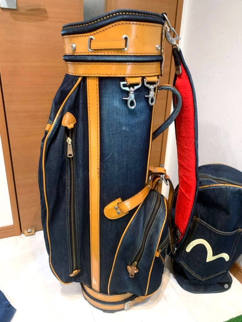 超希少　エビス　エヴィス　EVISU デニム　本革レザー　キャディバッグ