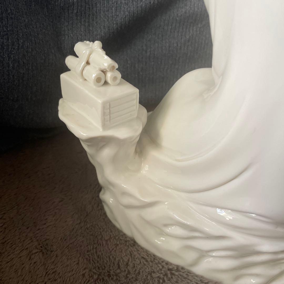 徳化窯白磁 細工彫り『白磁観音様』 仏教美術 高さ26cm ★時代物