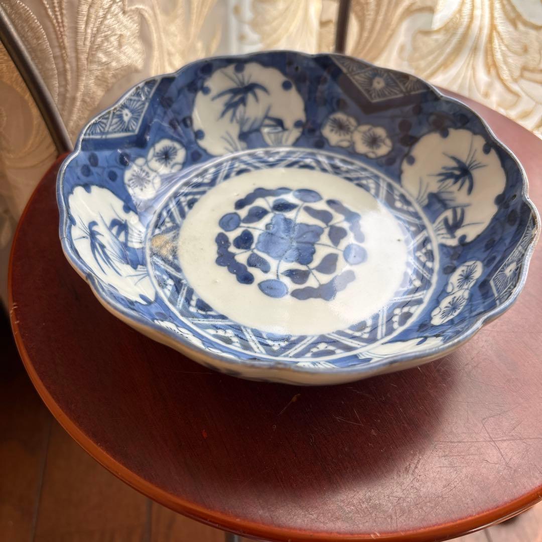 期間限定最終処分特価逸品古伊万里染付なます皿五枚吉祥柄大きめ味わい深いお品物傷無