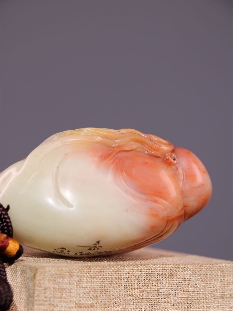 旧蔵天然寿山石 手彫り置物【寿星公】長寿仏　お守り　開運　芙蓉石使用 精巧彫刻