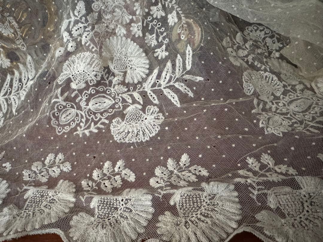 m*︎様 フランスアンティークコットンドット花刺繍レース大きめ