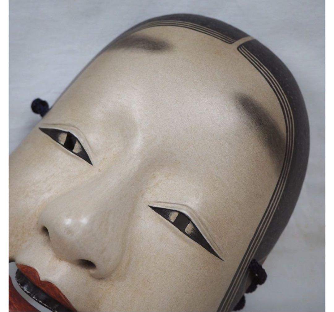 送料無料　時代物　松清作　木彫彩色能面　女面・能楽面　木箱・面袋付
