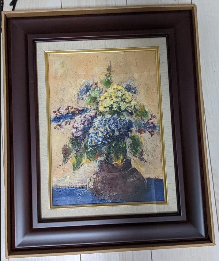 ★紫陽花★ 油絵 静物画「あじさい」F4号 浅野博 Hiroshi.A 額装付