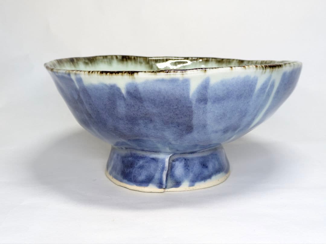 斉山窯 太田恵 作 染付 蟹文 鉢 口径約20cm