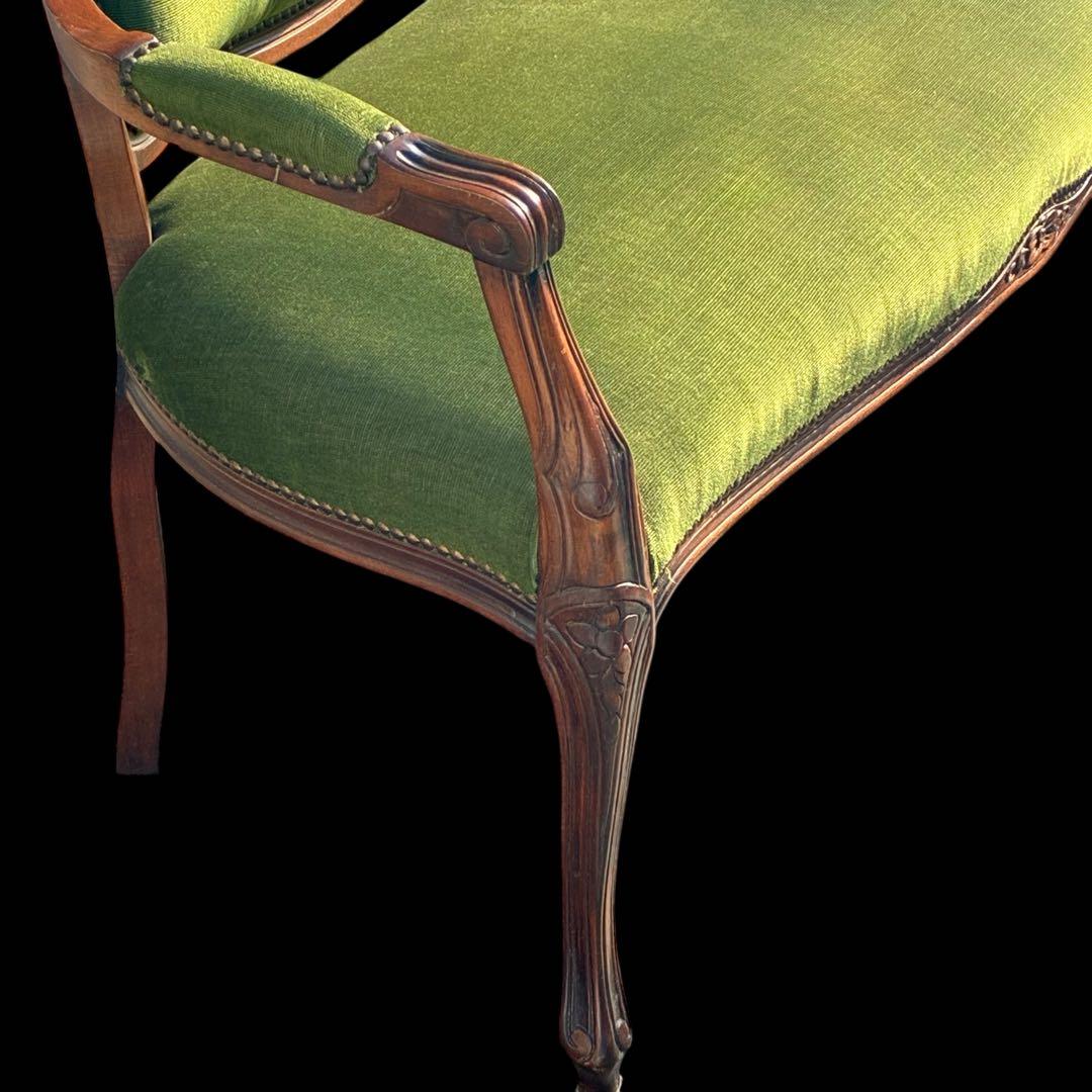 【美品】猫足　アンティークソファ　マホガニー　サロンチェア　グリーン