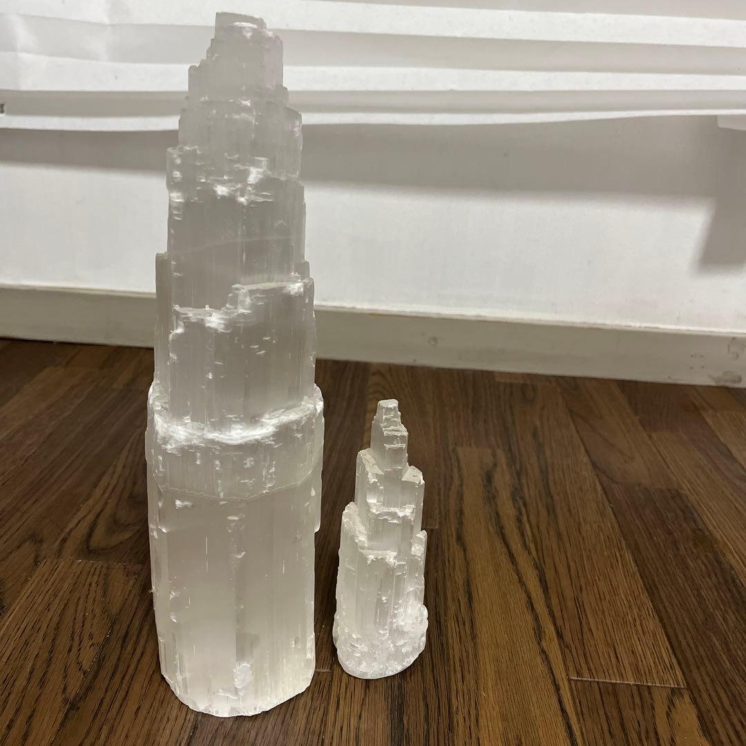 セレナイトタワー丈30.5cm 底7×9cm＋丈14.8cm底4.5×4.0cm