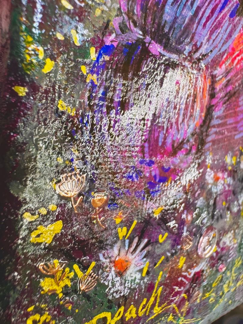 a*a様 絵画原画　《光を放つ湖畔》キラキラPower purple ご来光と乾