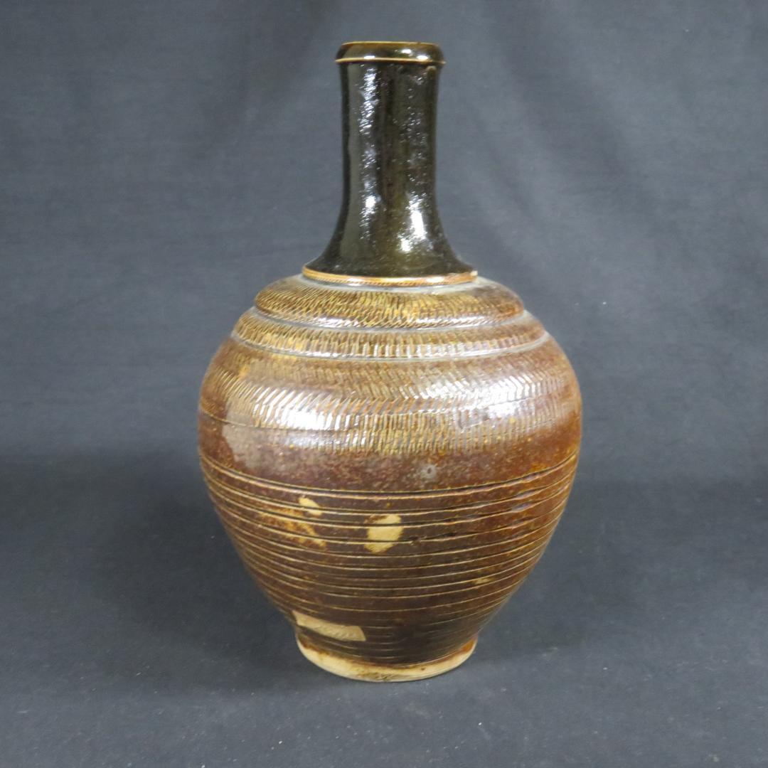 相馬 壺 徳利 花器 一輪挿し 民藝 飾り壺 時代物 鉄釉 とび鉋 希少