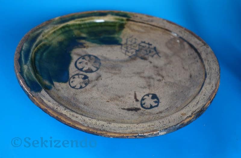 瀬戸焼　赤津焼　加藤春岱　織部　菓子鉢　共箱　古瀬戸　２５５１