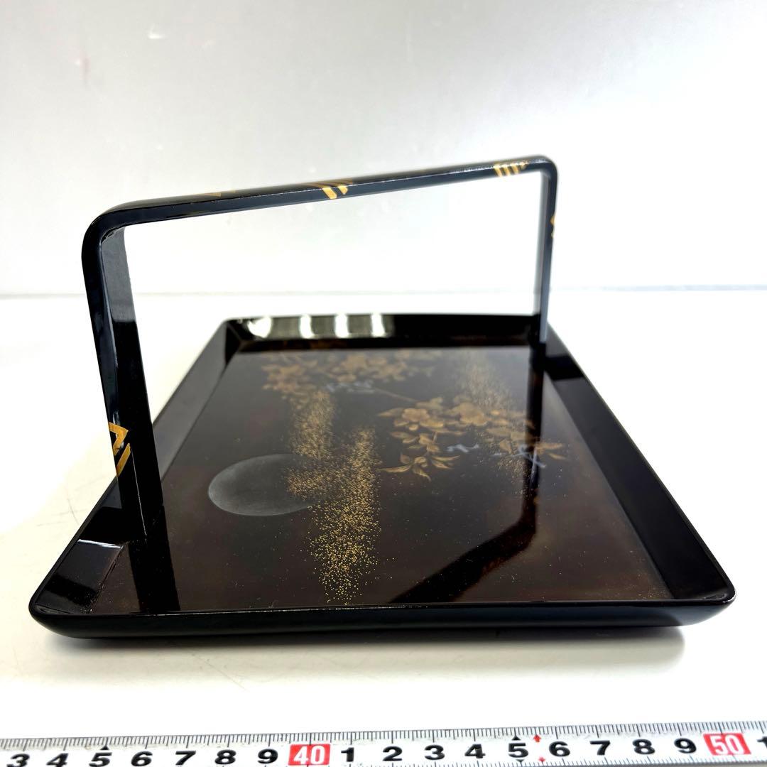 研出蒔絵　手付盆　木箱付　幅29㎝　東Y7-0516③トヒコ