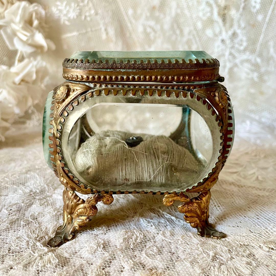 ベベルガラスジュエリーボックスL アクセサリーケース　フランスアンティーク