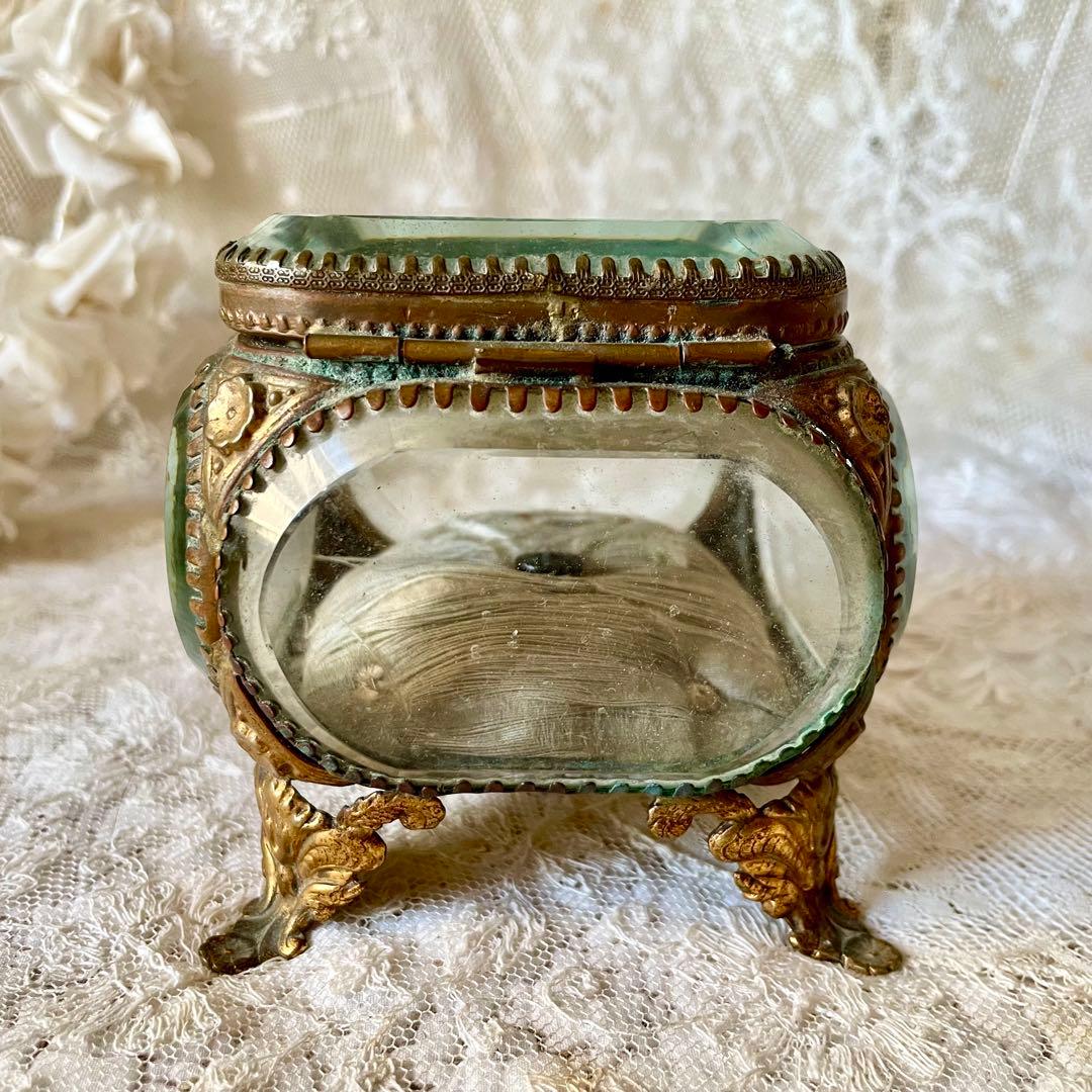 ベベルガラスジュエリーボックスL アクセサリーケース　フランスアンティーク