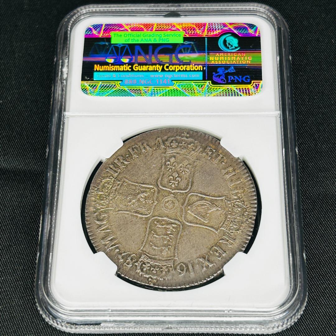 【超希少！】1687 イギリス ジェームズ2世 クラウン銀貨 NGC AU58
