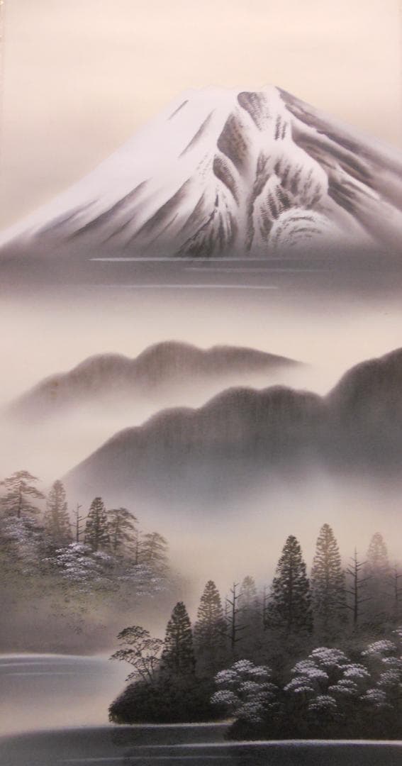 掛け軸 岳南 『 白富士 』 絹本 希少 軸装 茶道具 掛軸 美品 です。