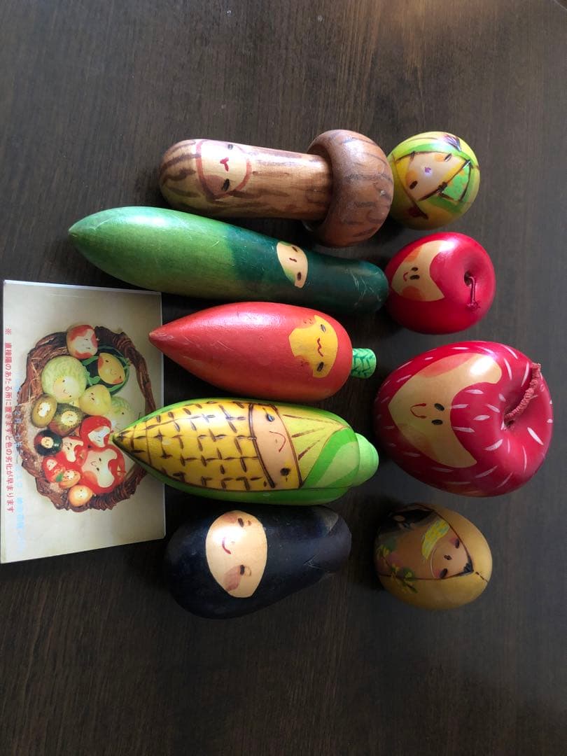 ふくしまひろえ 野菜こけし 果物こけし セット　木製野菜モチーフ人形セット