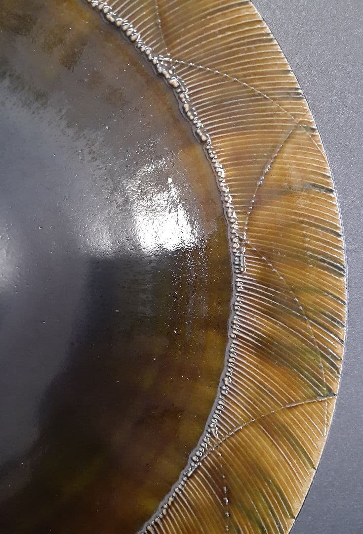 日本工芸会正会員　白山窯【山田正和】造　織部結晶釉　径49.4cm　特大皿　共箱