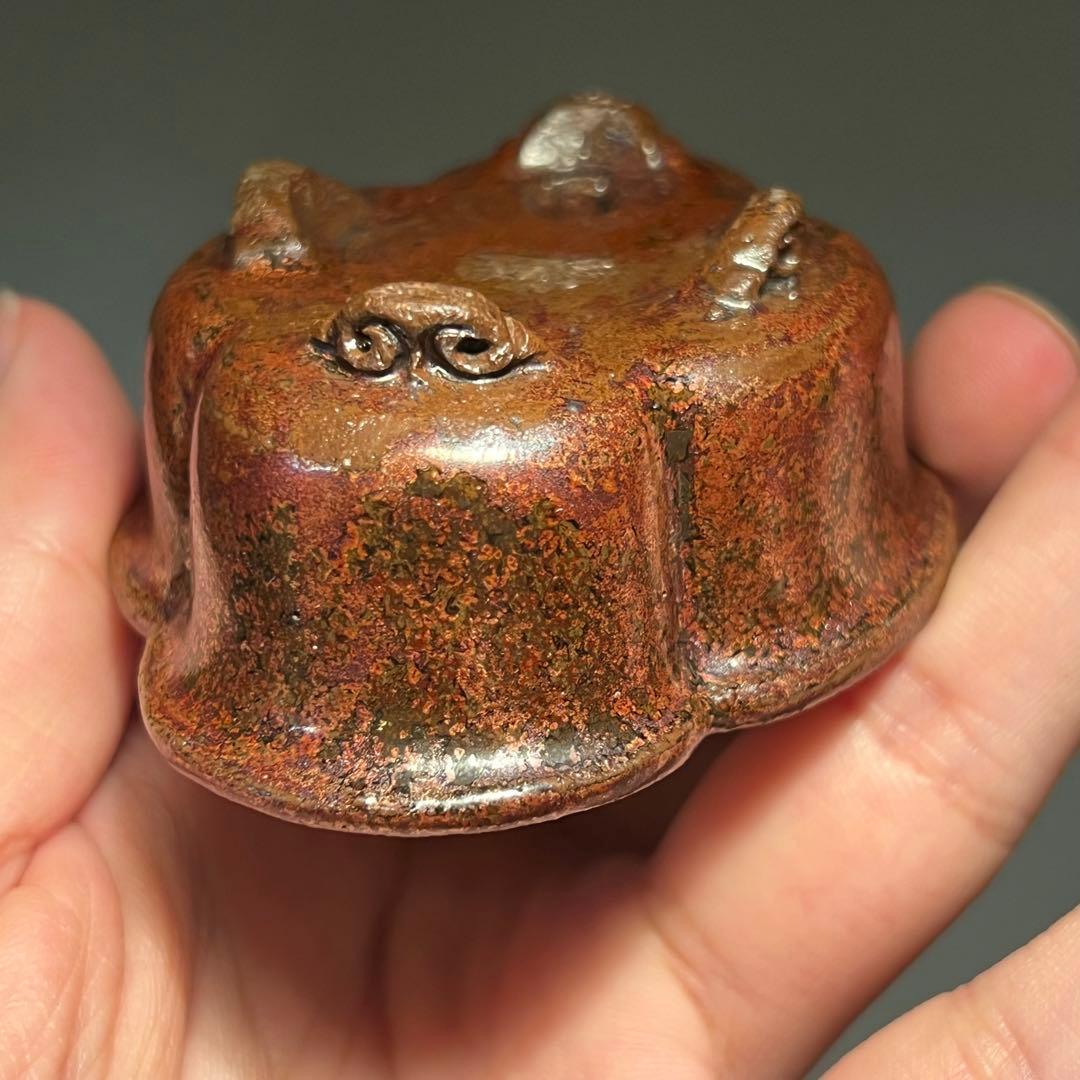 801.夢陶 赤鉄釉雲足木瓜 盆栽鉢 植木鉢 7.8*6.3*3cm