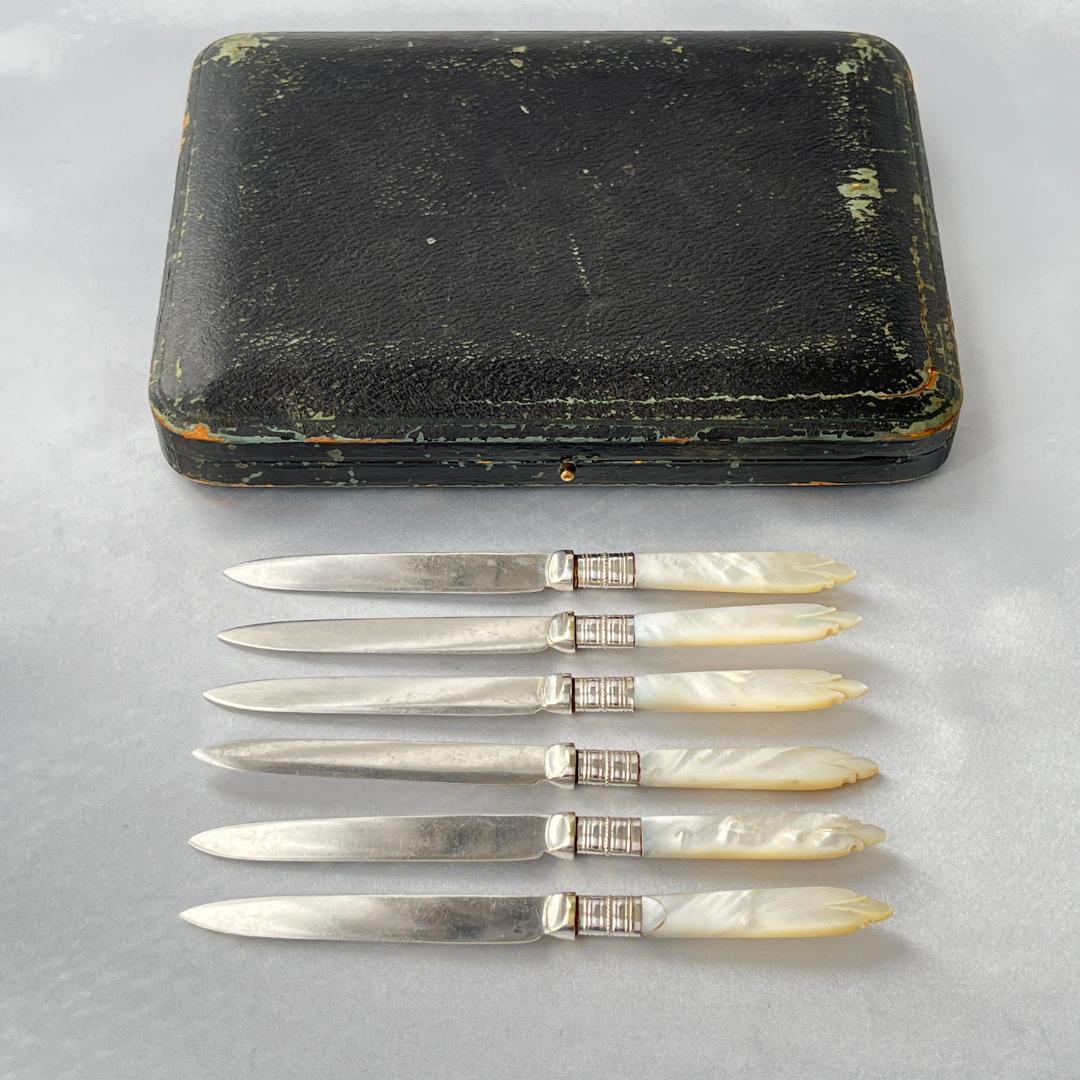 【英国】【白蝶貝】ティーナイフ 6本 専用ケース アフタヌーンティー