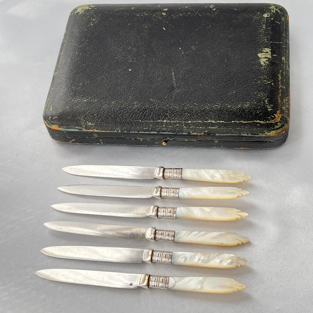 【英国】【白蝶貝】ティーナイフ 6本 専用ケース アフタヌーンティー