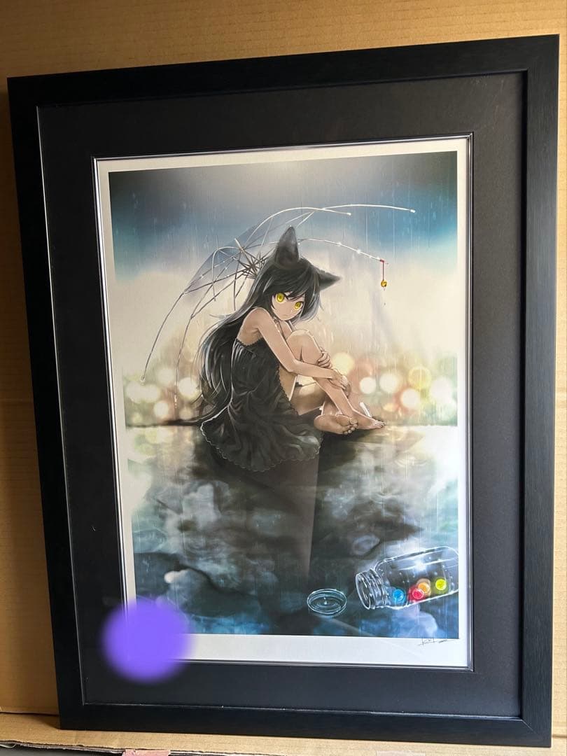 アールビバン　版画　黒猫さんとアメ　KEI ミクスドメディア　初音ミク絵師