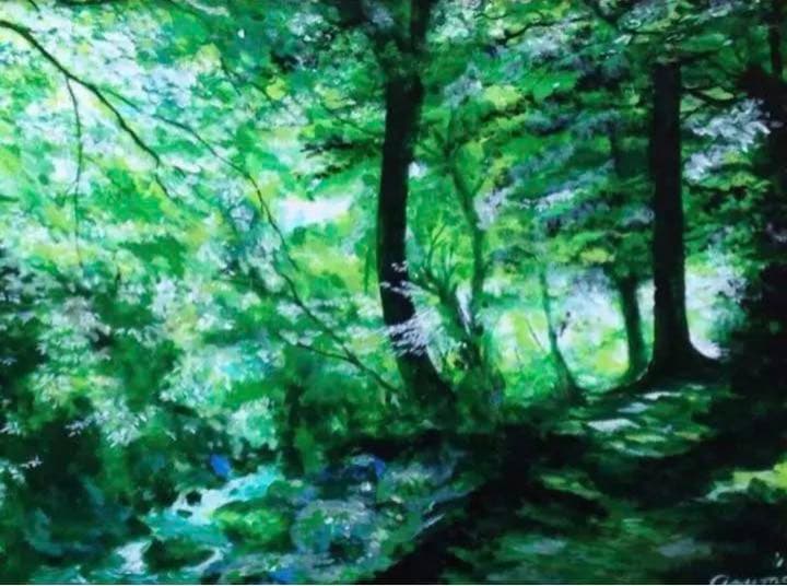 森の絵画「松陰の山道