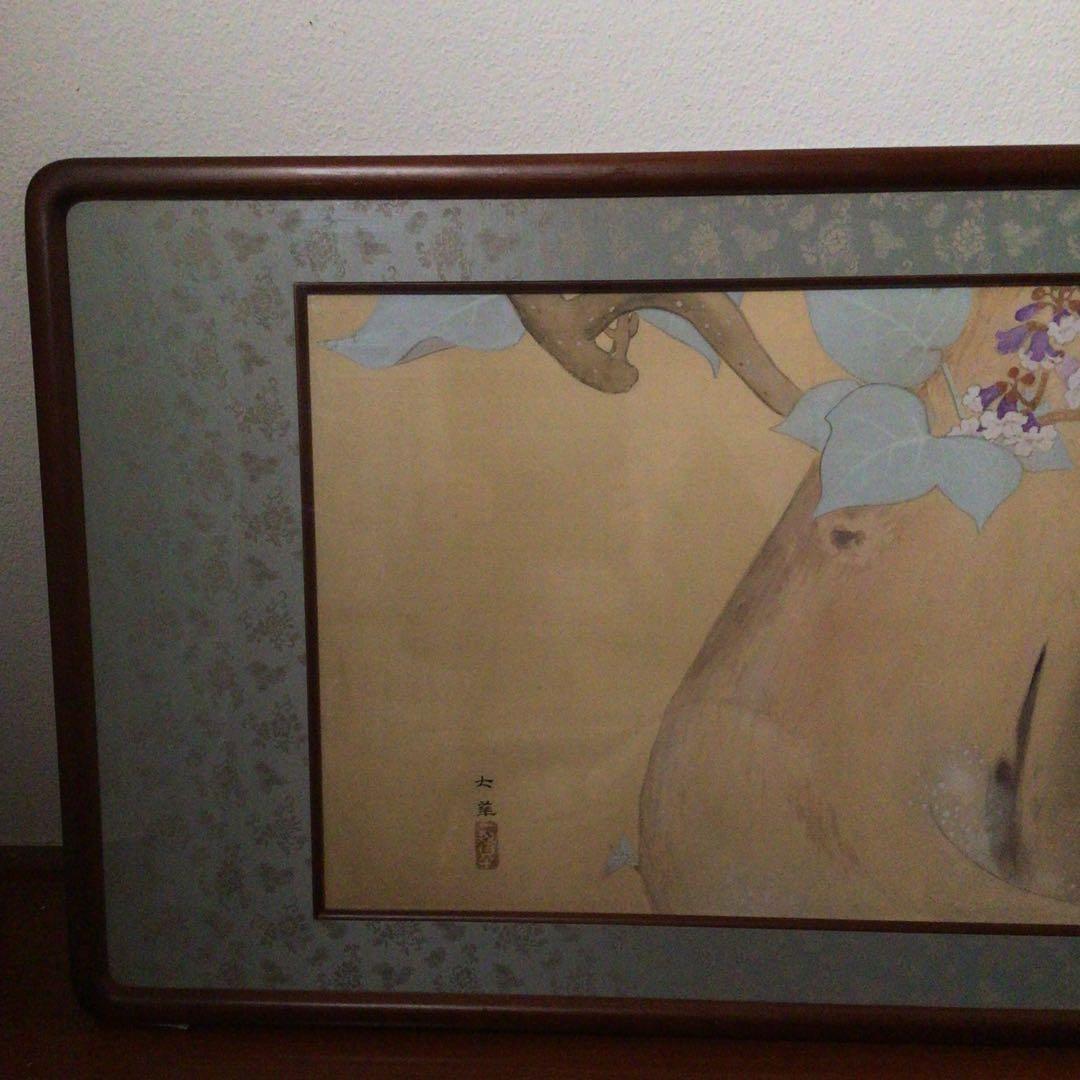 No3136 扁額装　猪原大華　金鷄図　彩色花鳥画　絹本　日本画　絵画　送料無料