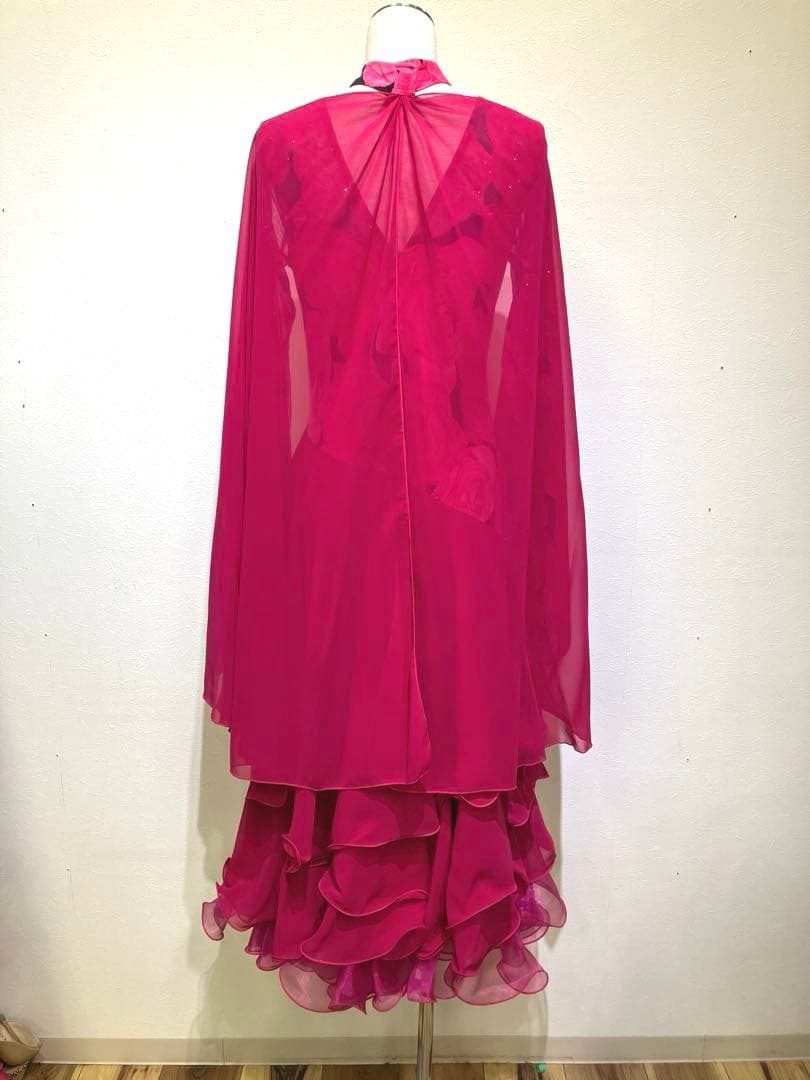 社交ダンス　スタンダードドレス　モダンドレス　ピンク　薔薇プリント