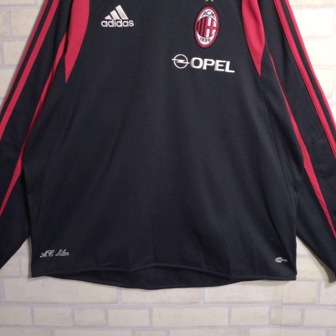 アディダス★00s ACミラン 刺繍ロゴ ピステ ゲームシャツ ロンT 黒 XL