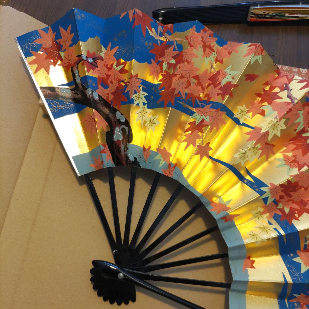 舞扇子 2本セット 金銀　花柄・紅葉柄