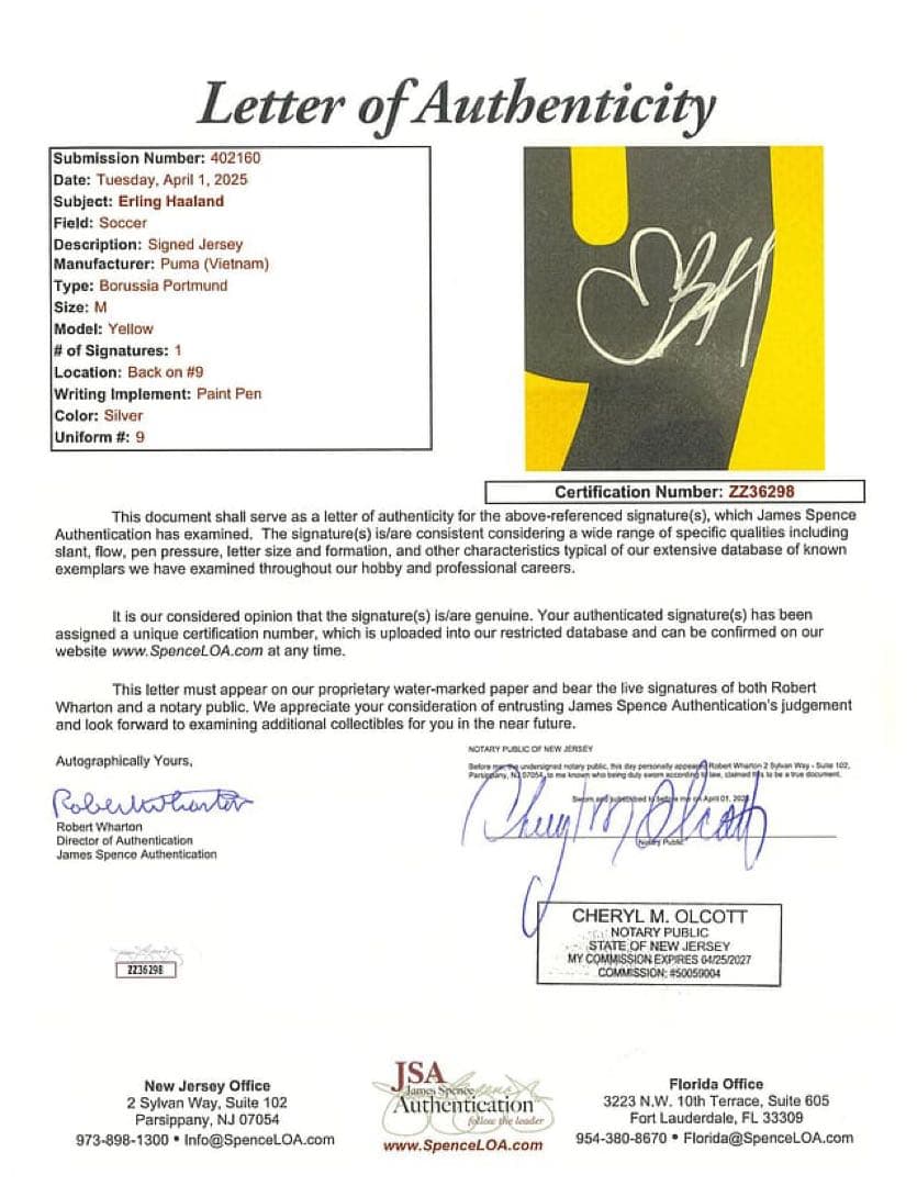 ボルシア・ドルトムント HAALAND サイン鑑定済