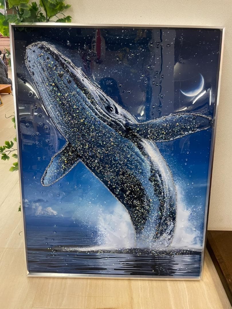 水晶絵　アートパネル　クジラ　くじら　鯨　クリスタル　絵画　アート　海　壁掛け
