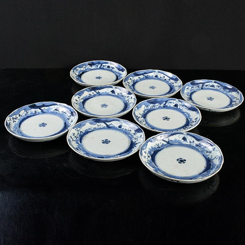 伊万里焼　古伊万里　染付　松竹梅文　皿　八客　V　R5169