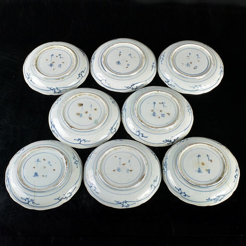 伊万里焼　古伊万里　染付　松竹梅文　皿　八客　V　R5169