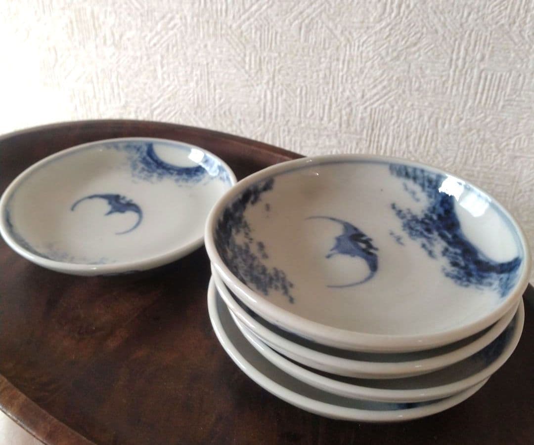 古伊万里染付蝙蝠文小皿五客