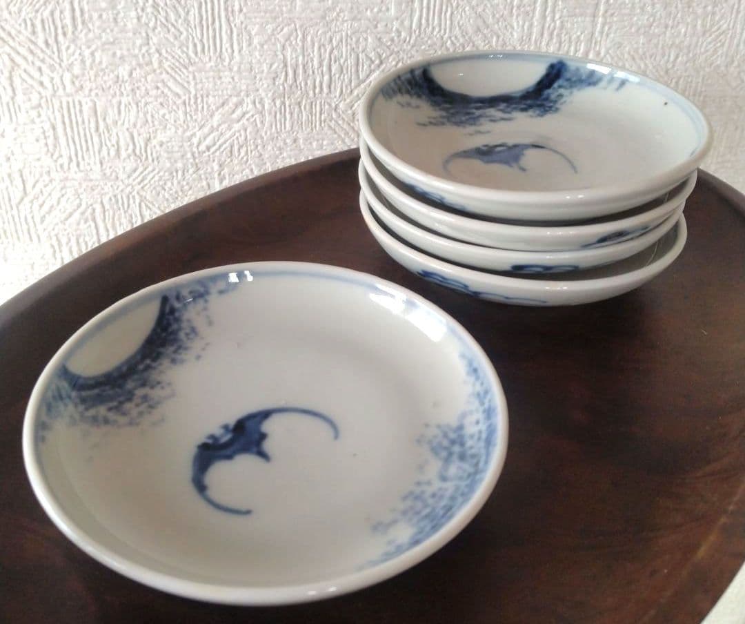 古伊万里染付蝙蝠文小皿五客