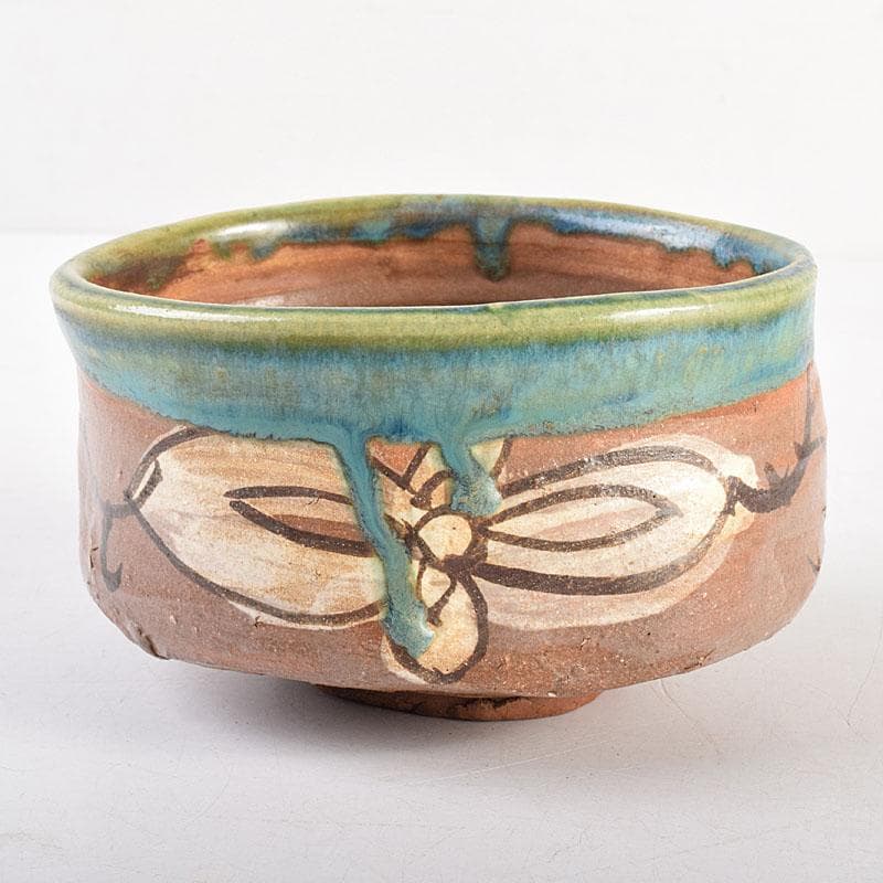 茶道具　徳川中期　織部焼　鳴海織部　沓形茶碗　時代箱　V　R8558