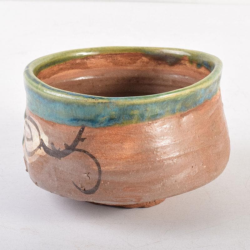 茶道具　徳川中期　織部焼　鳴海織部　沓形茶碗　時代箱　V　R8558