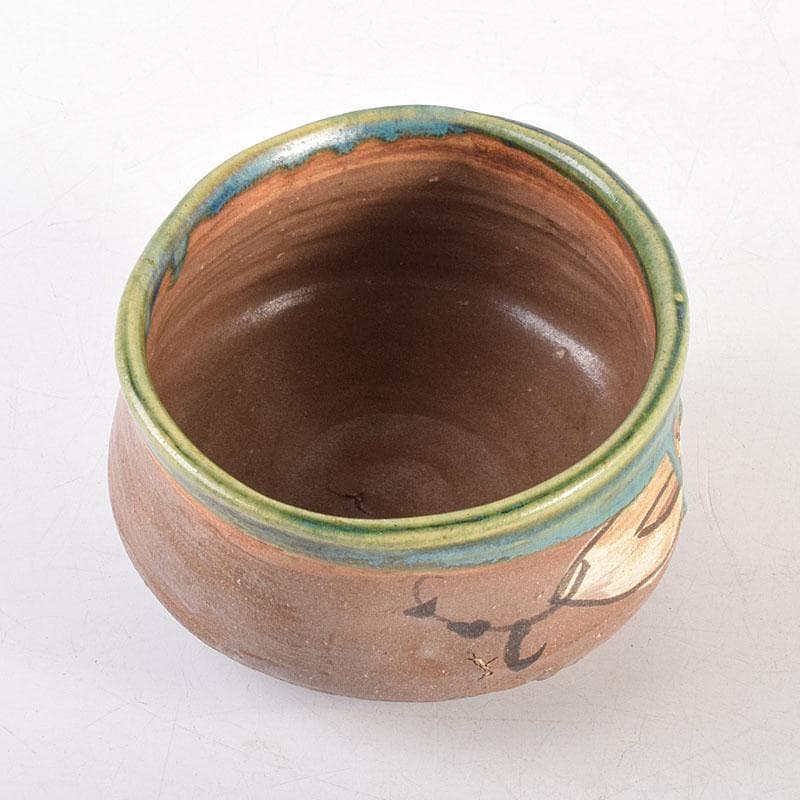 茶道具　徳川中期　織部焼　鳴海織部　沓形茶碗　時代箱　V　R8558