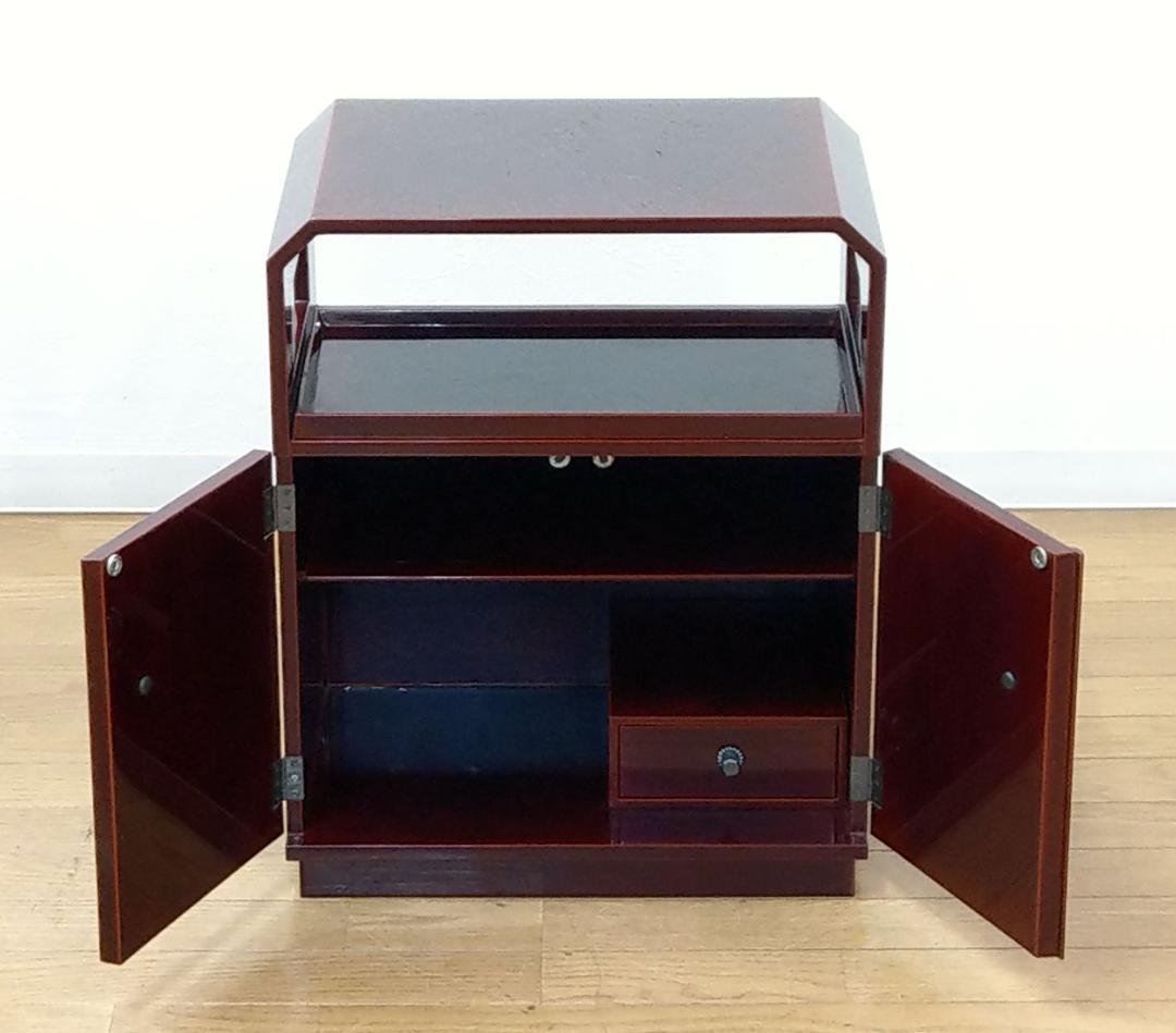 美品 輪島塗 蒔絵師 山本幸三郎作 朱漆 金彩 四季の草花蒔絵 小棚 茶道具棚物